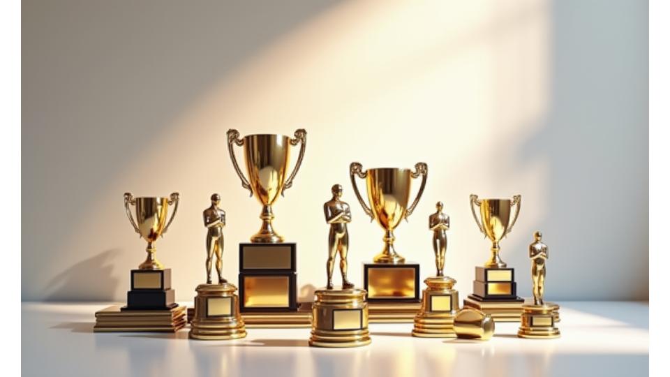 미력스포츠케이가 수상한 다양한 트로피와 인증서들