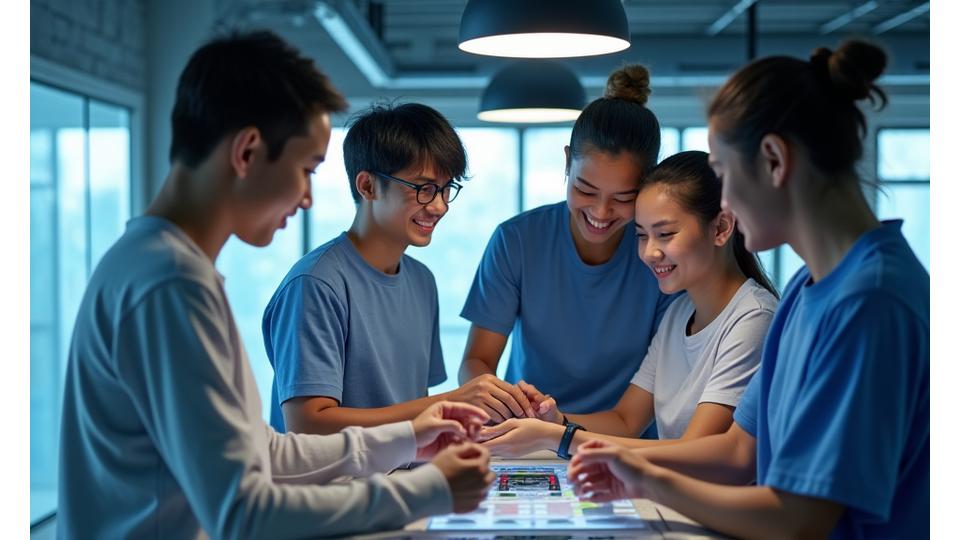 다양한 사람들이 함께 스포츠를 즐기는 모습과 기술이 융합된 비전