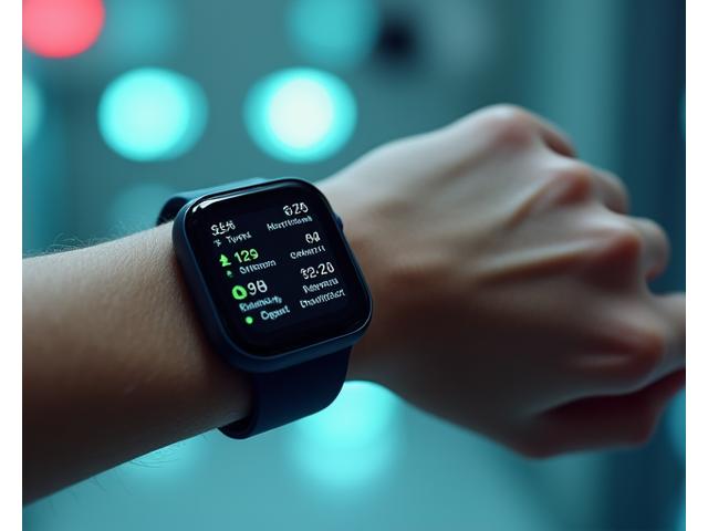 손목에 착용한 웨어러블 기기가 심박수와 산소포화도를 측정하는 모습