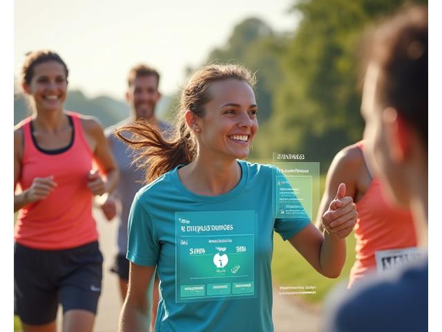 활기찬 스포츠 커뮤니티 앱 인터페이스와 함께 운동하는 사람들