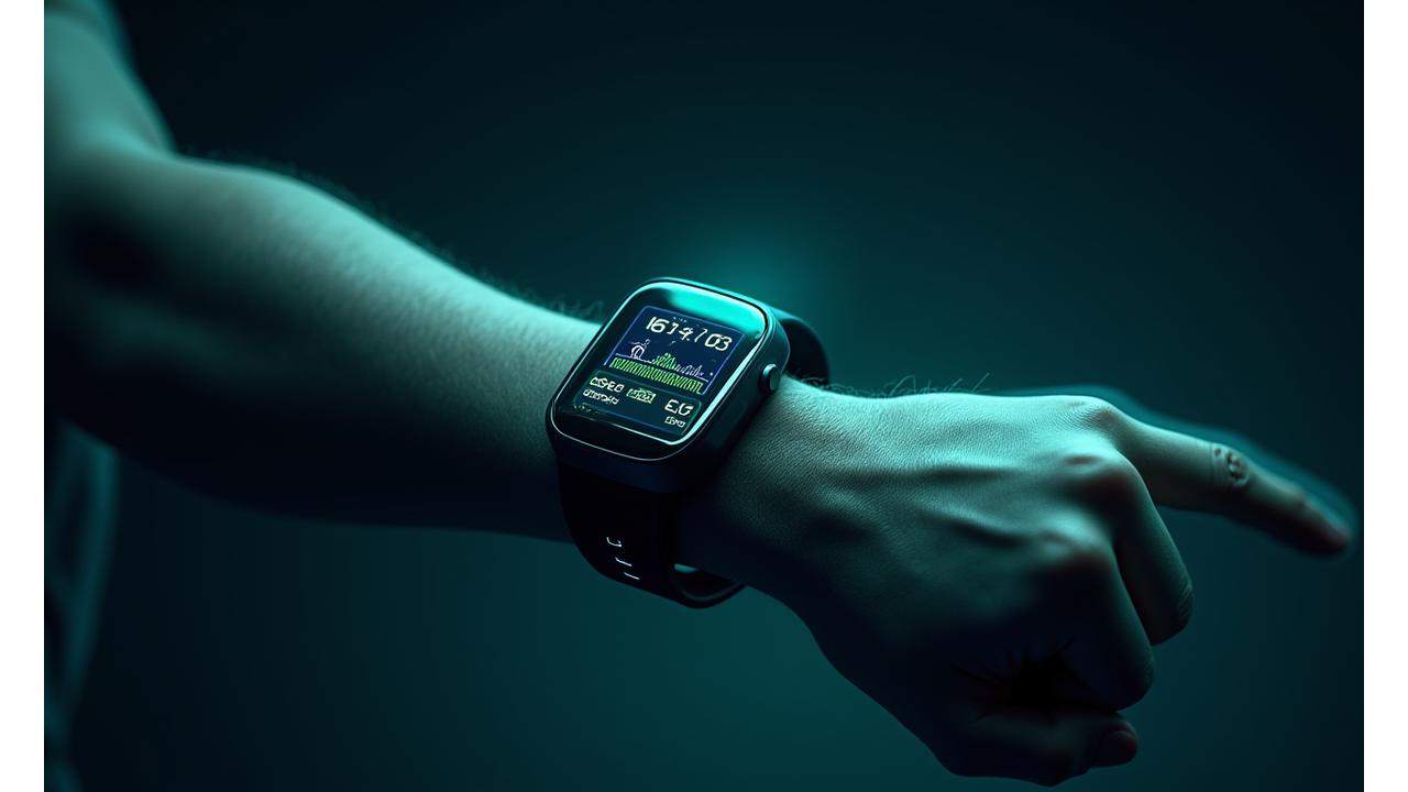 미력스포츠케이의 첨단 AI 웨어러블 기기가 운동 데이터를 실시간으로 보여주는 모습