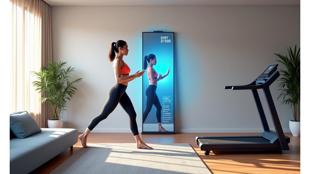 최첨단 AI 피트니스 기기가 갖춰진 모던하고 세련된 홈짐 인테리어