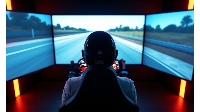 현대자동차 로고와 스포츠카 시뮬레이터 이미지