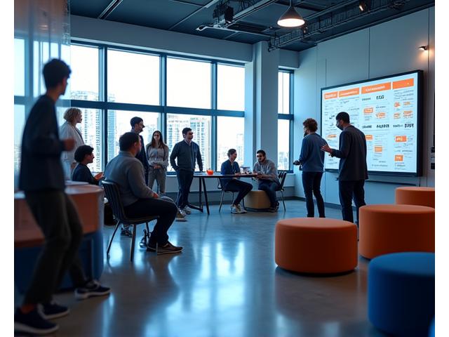 오픈 이노베이션 플랫폼에서 아이디어를 공유하는 다양한 사람들의 모습