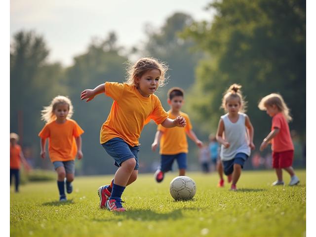 연령대별 아이들이 그룹을 이루어 즐겁게 스포츠 활동을 하는 모습